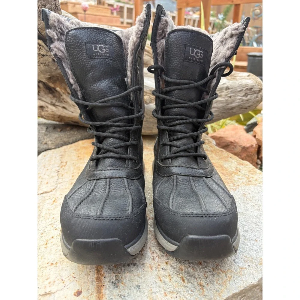 UGG Adirondack III Waterproof Winter Boots Black Leather Sheepskin 1095141
